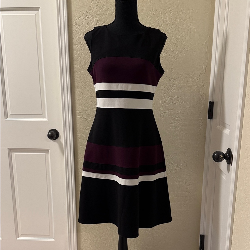 Tommy Hilfiger Black and Purple Striped Mini Dress